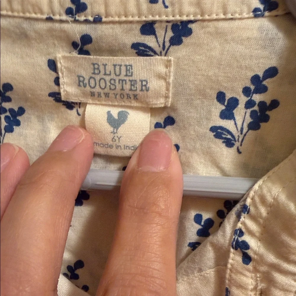 Blue Rooster Collection Cream Shirt with Blue Floral Print